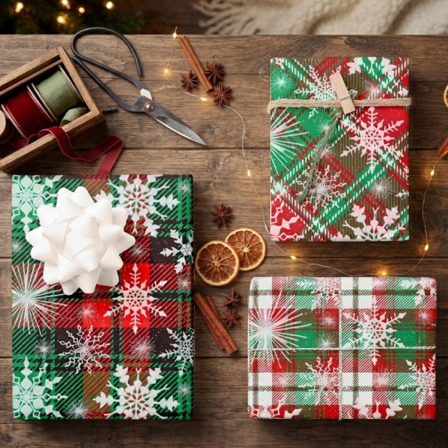 Plaid And Snowflakes Christmas Pattern Wrapping Paper Sheet (Creator Uploaded)
