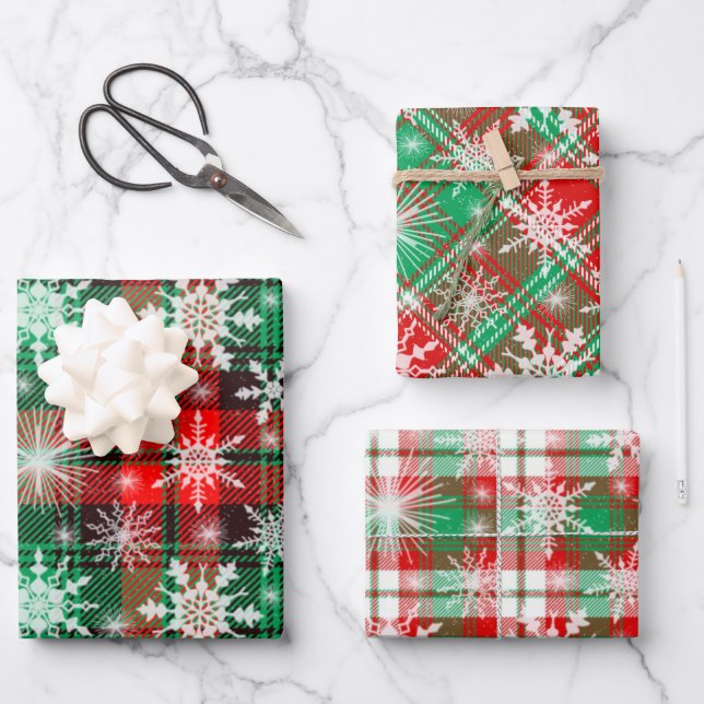 Plaid And Snowflakes Christmas Pattern Wrapping Paper Sheet (Front)