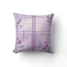 Plaid and Violets Purple Accent Throw Pillow