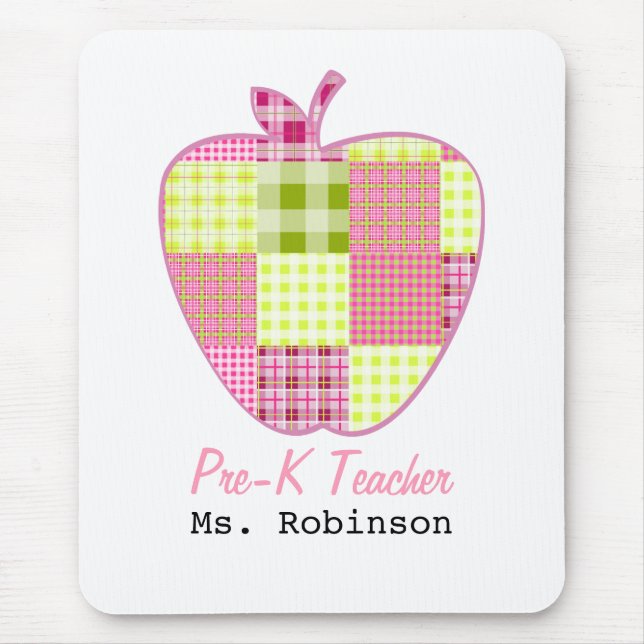 Plaid Apple Pre-K Teacher Mouse Mat (Front)