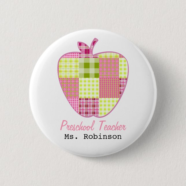 Plaid Apple Preschool Teacher 6 Cm Round Badge (Front)