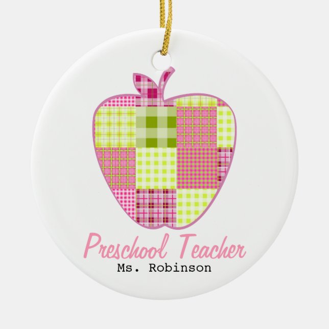 Plaid Apple Preschool Teacher Ceramic Tree Decoration (Front)
