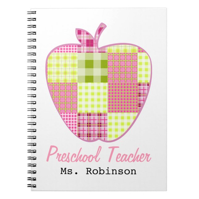 Plaid Apple Preschool Teacher Notebook (Front)