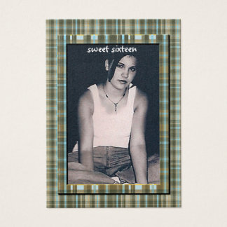 Plaid Aqua Blue Sweet 16 Birthday Photo Cards