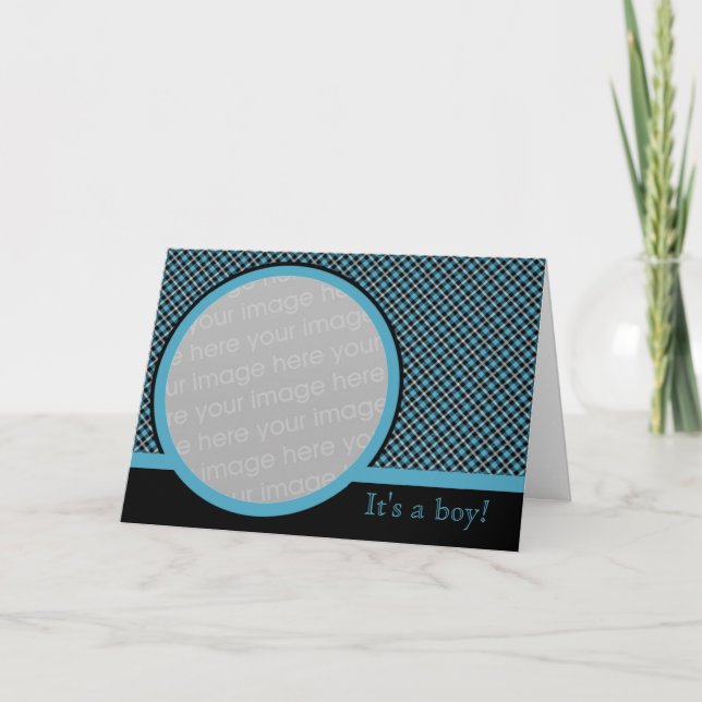 Plaid Baby Announcement 2 (Blue) (Front)