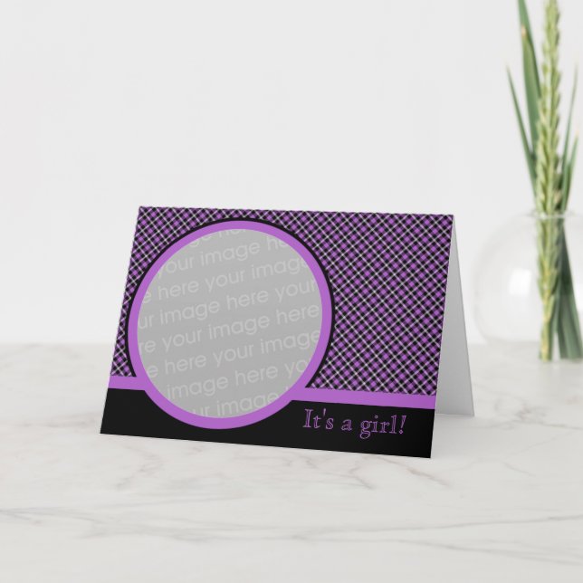 Plaid Baby Announcement 2 (Purple) (Front)