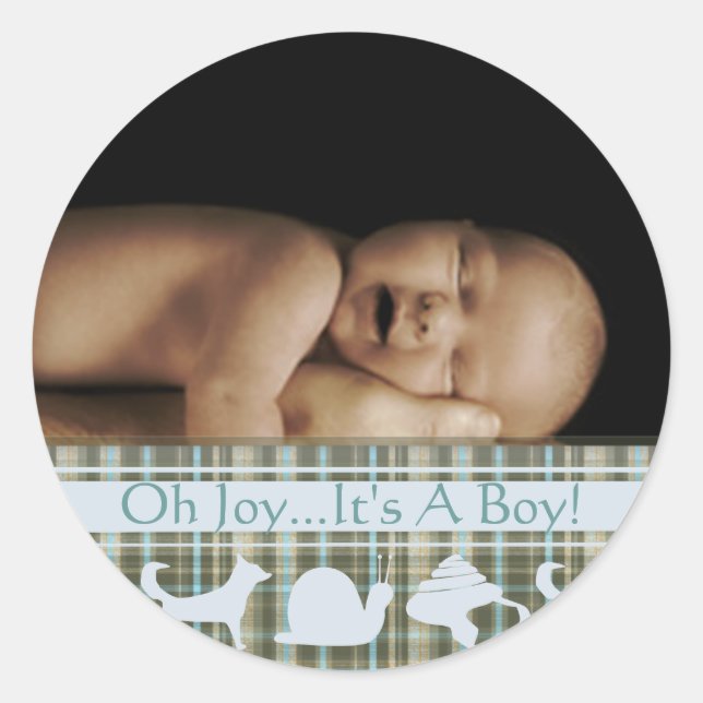 Plaid Baby Boy Photo Stickers (Front)