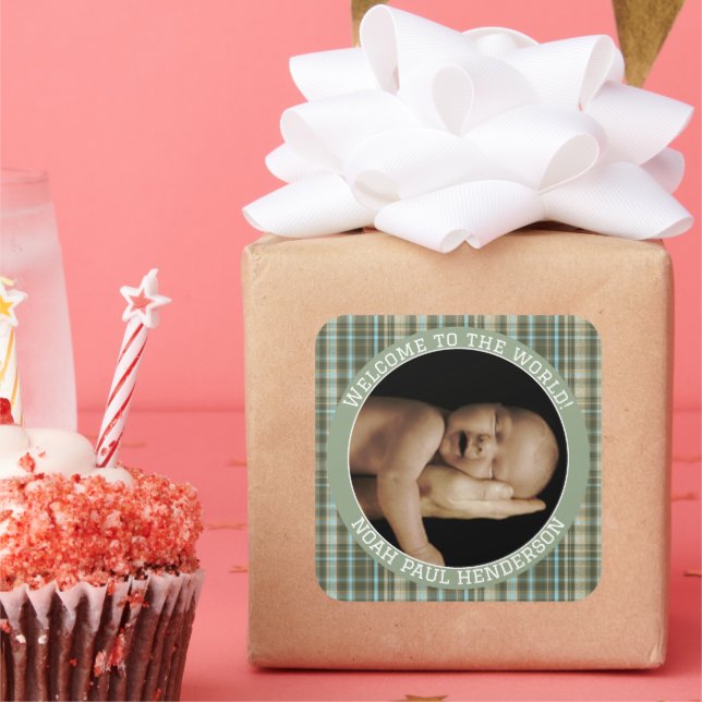 Plaid Baby Boy Photo Stickers (Party)