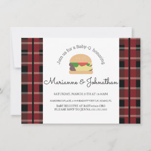 Plaid Baby Shower BBQ Backyard Hamburger  Invitation