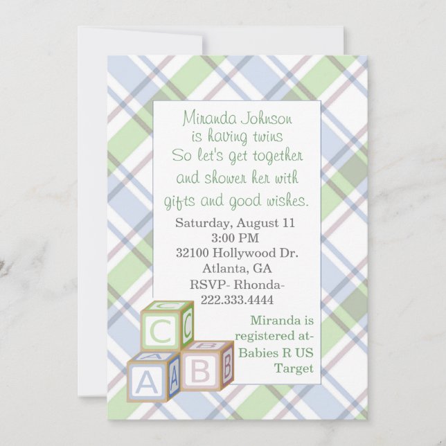 Plaid Baby Shower Invitation (Front)