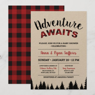 Plaid Baby Shower Invitation - Adventure Awaits
