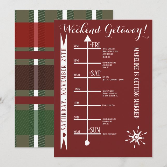 Plaid Bachelorette Weekend Getaway Itinerary Invitation (Front/Back)