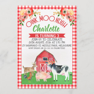 Plaid Barnyard Floral Birthday Invitation