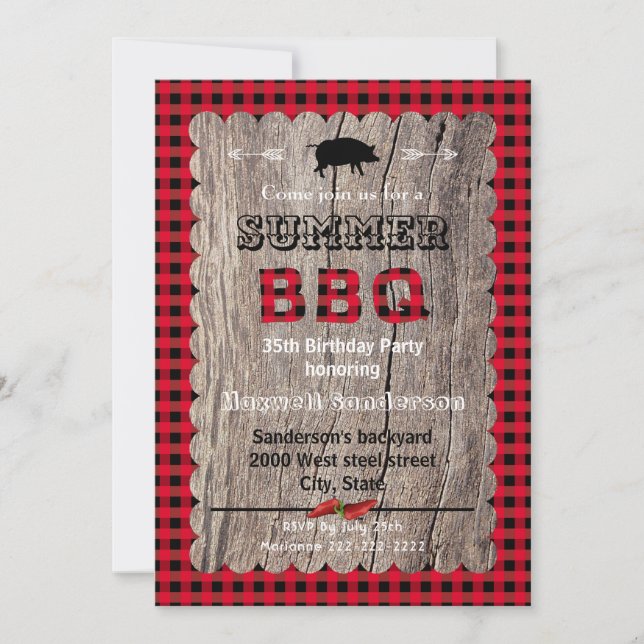 Plaid BBQ and birthday invitation (Front)