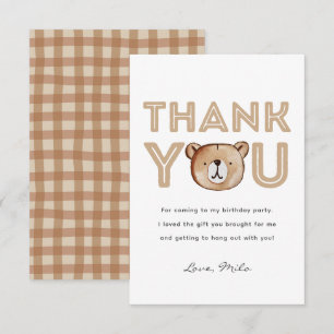 Plaid Bear Birthday Thank You Card
