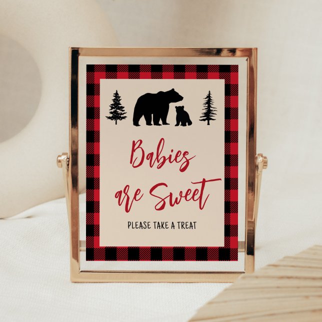 Plaid Bear Cub Lumberjack Babies are Sweet Poster (Bear Cub Plaid Lumberjack Baby Shower Babies are Sweet Sign)