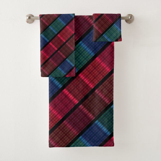 Plaid, beautiful plaid, multicolored plaid ,tartan bath towel set (Insitu)