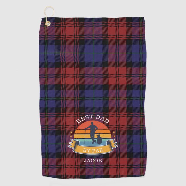 Plaid Best Dad By Par Fathers Day Golf Towel (Front)