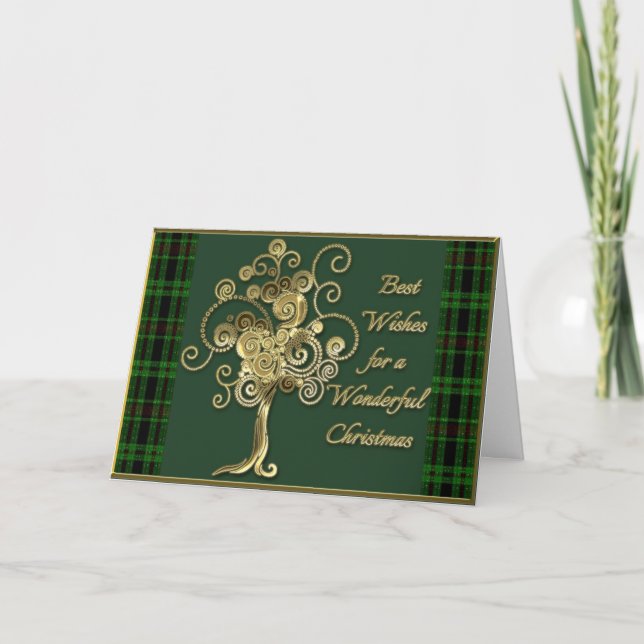 Plaid Best Wishes  Christmas Greeting Card (Front)