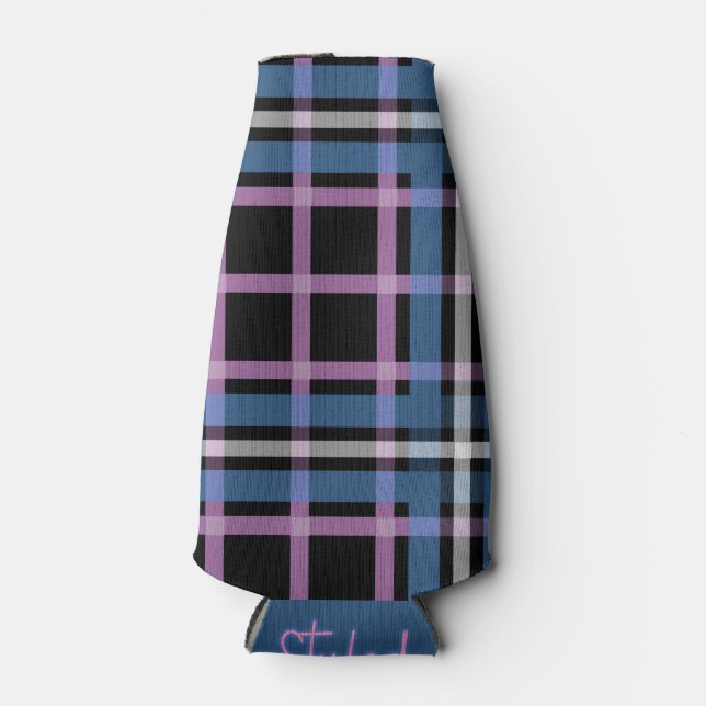 Plaid Beverage Cooler – Blue & Lavender Chequered  (Front)