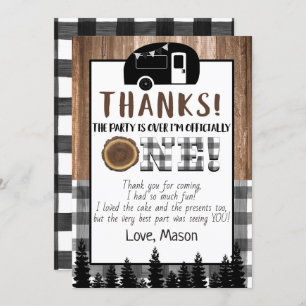 Plaid black and white One Happy Camper Thank You Invitation