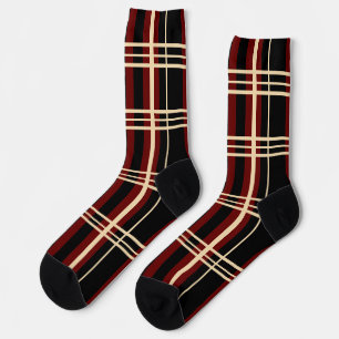 Plaid Black, Dark Red, Cream, Crew Socks