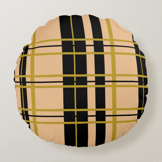 Plaid Black Gold Rose Striped Body Pillow (Front)