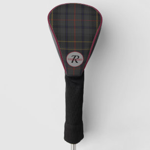 Plaid Black Grey Men's Monogram Gift Golf Head Cover