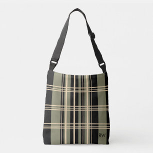 Plaid Black, Olive, Cream Personalised Crossbody Bag