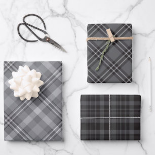 Plaid Black White and Grey  Wrapping Paper Sheet