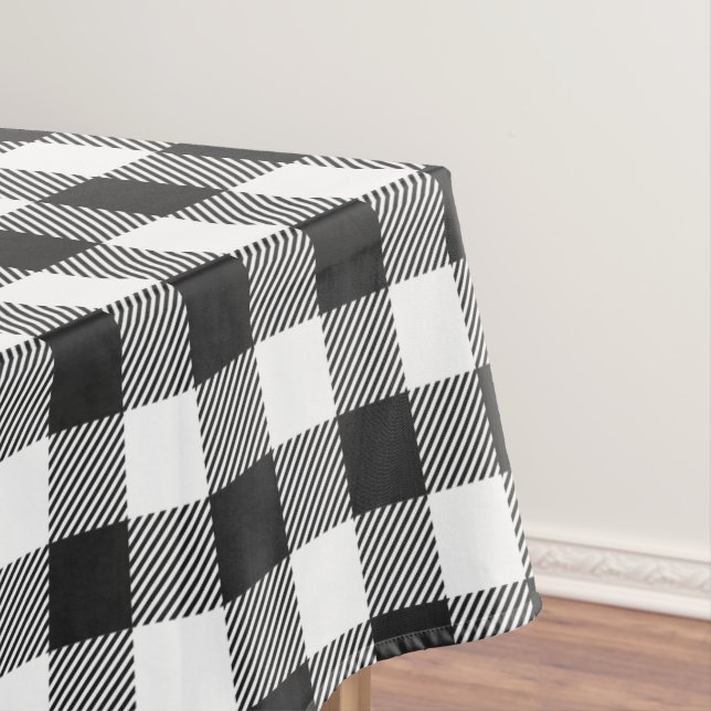 Plaid Black White Gingham Chequered Rustic Tablecloth (In Situ)