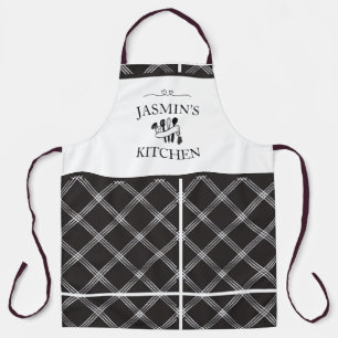 Plaid Black White Tartan Farmhouse Kitchen Apron
