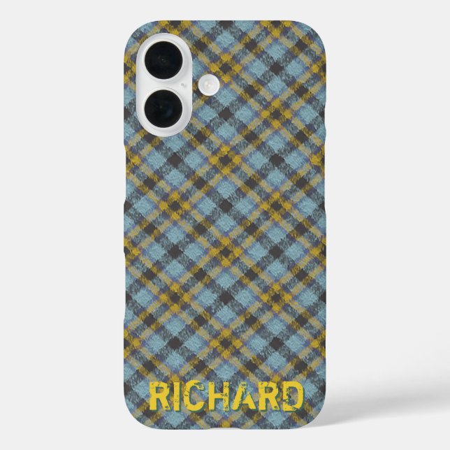 Plaid Blue and Gold Name Template Case-Mate iPhone Case (Back)