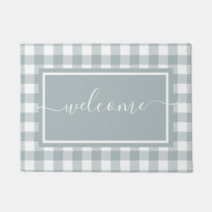 Plaid Blue and White Gingham Pattern Welcome Doormat