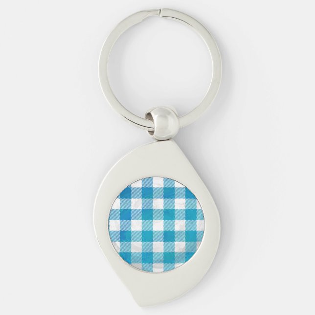 Plaid Blue and White Key Ring (Front)