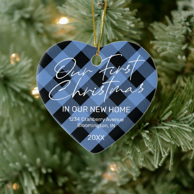 Plaid Blue New Home First Christmas Ceramic Tree Decoration (Tree)