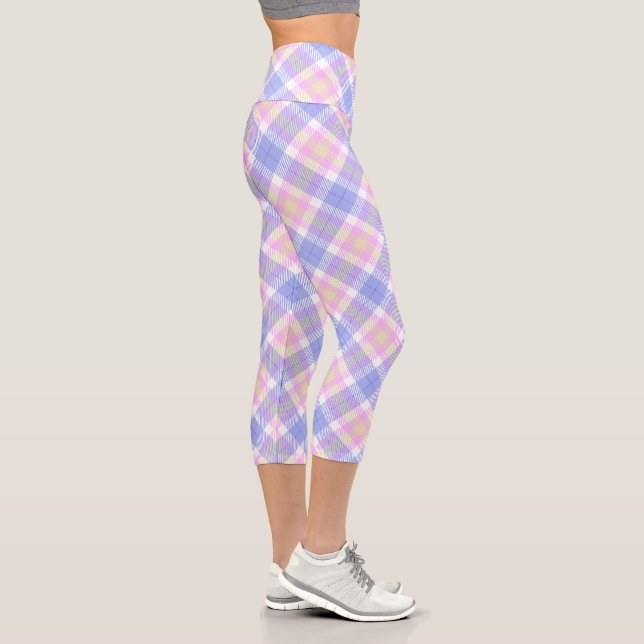 Plaid Blue Pink Yellow Capri Leggings (Right)