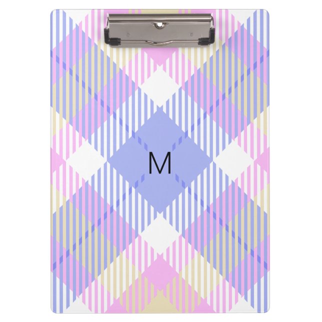 Plaid Blue Pink Yellow Clipboard (Front)