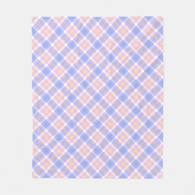 Plaid Blue Pink Yellow Fleece Blanket (Front)