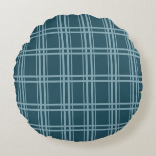 Plaid Blue Round Cushion