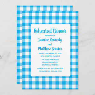 Plaid Blue White Gingham Country Rehearsal Dinner Invitation
