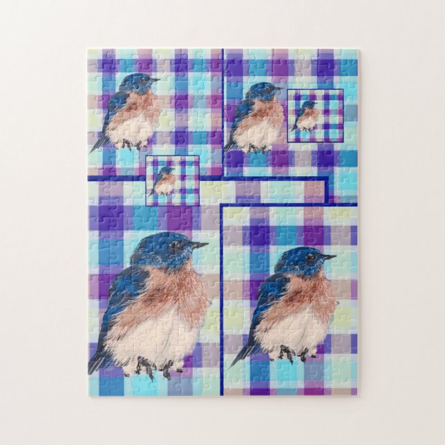 Plaid Bluebird Puzzle (Vertical)