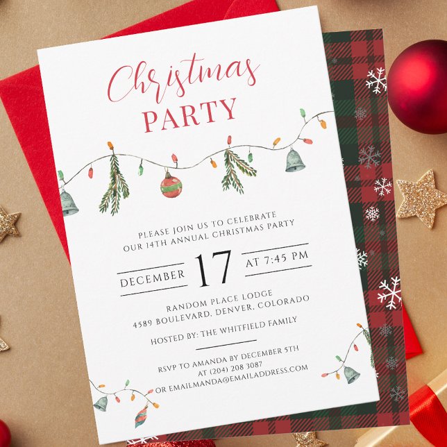 Plaid Boho Chic Christmas Holiday Party Invitation (Rustic Plaid Script Christmas Party Invitation)