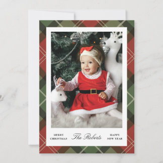Plaid Border Christmas and New Year Photo Card