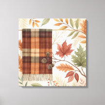 Plaid Botanical Fall Wall Art – Autumn Leaves 