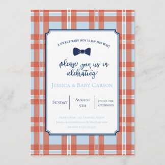 Plaid Bow Tie Baby Boy Shower Invitation