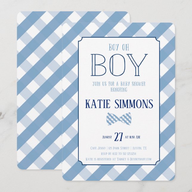 Plaid Bow Tie Southern Baby Boy Shower Invitation (Front/Back)