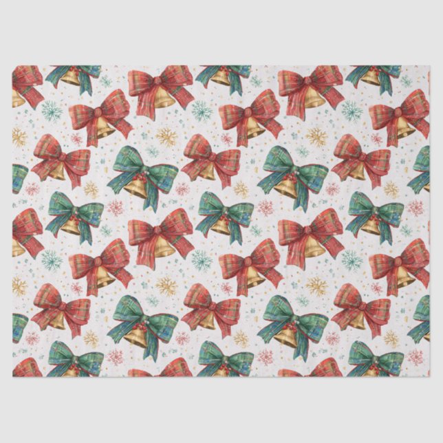 Plaid Bows Bells Retro Christmas  Tissue Paper (Front)