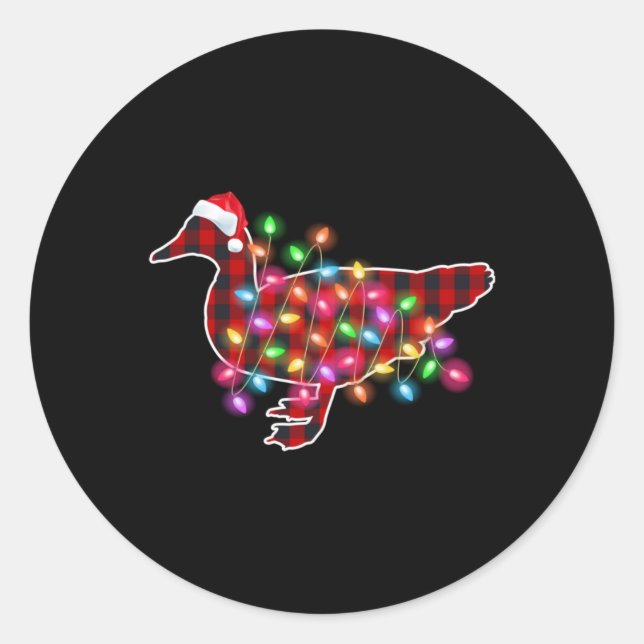 Plaid Buffalo Duck Christmas Pajamas Xmas Lights F Classic Round Sticker (Front)