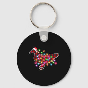 Plaid Buffalo Duck Christmas Pajamas Xmas Lights F Key Ring